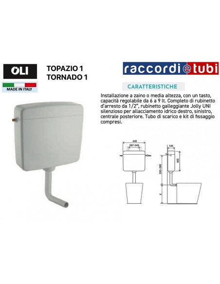 CASSETTA TOPAZIO 1*TORNADO 1 SCARICO SINGOLO 6/9 LITRI OL0411201DE