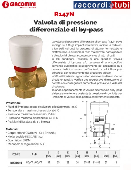VALVOLA DIFFERENZIALE GIACOMINI R147N 3/4