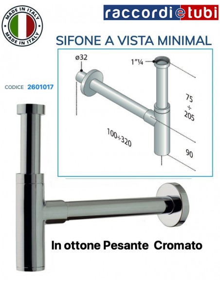 SIFONE CILINDRICO IN OTTONE PESANTE CROMATO1.1/4X32