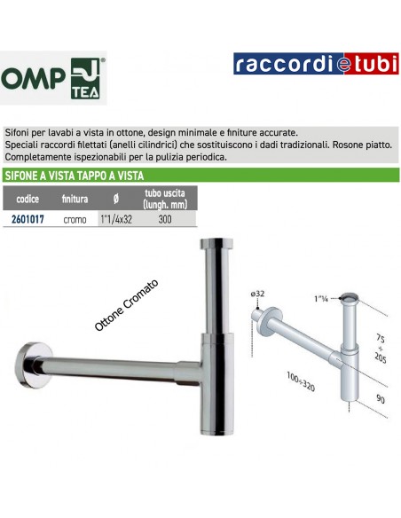 SIFONE CILINDRICO IN OTTONE PESANTE CROMATO1.1/4X32