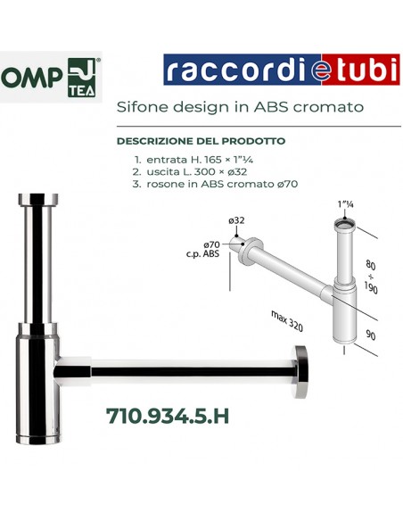SIFONE A VISTA CILINDRICO IN ABS CROMATO DIAMETRO 11/4''x32mm