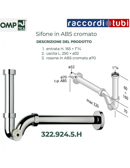 SIFONE A ''S'' IN ABS CROMATO  DIAMETRO 11/4''x32mm 