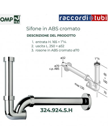 SIFONE  A ''U'' IN  ABS CROMATO DIAMETRO...