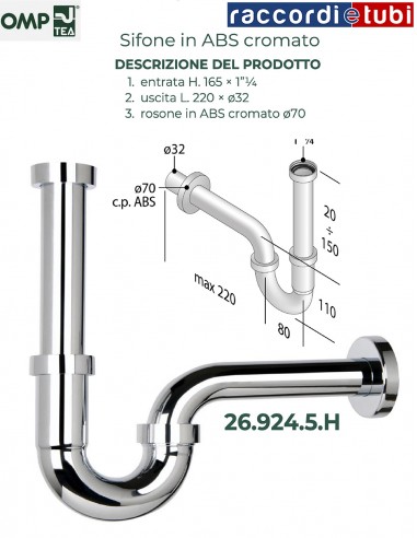 SIFONE A  ''P'' IN ABS CROMATO DIAMETRO...