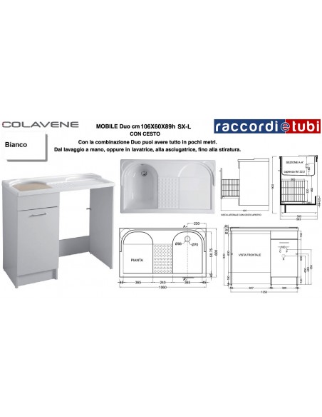 WASCHTISCHUNTERBAU COLAVENE WEISS 106X60X59H BECKEN LINKS DUO 24162B