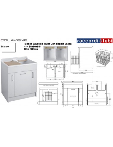 MOBILE LAVATOIO COLAVENE BIANCO 80X60X86H TWIST...