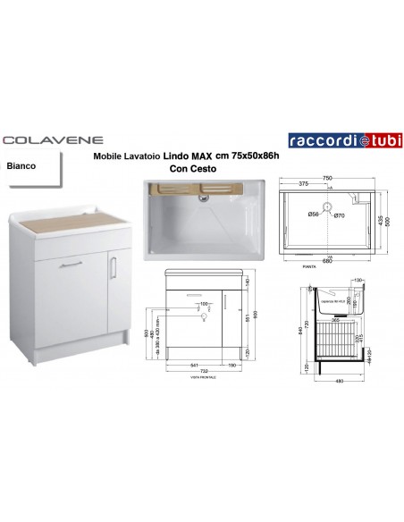 MOBILE LAVATOIO COLAVENE WEISS 75X50X86H LINDO MAX 24111B