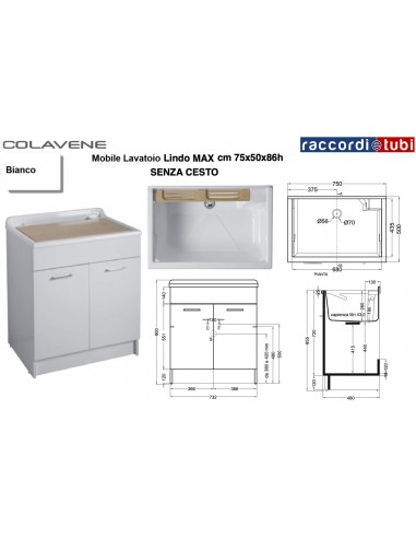 MOBILE LAVATOIO COLAVENE BIANCO 75X50X86H LINDO...
