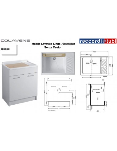 MOBILE LAVATOIO COLAVENE BIANCO 75X50X86H LINDO...