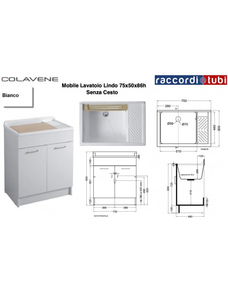 MOBILE LAVATOIO COLAVENE BIANCO 75X50X86H LINDO 24112B