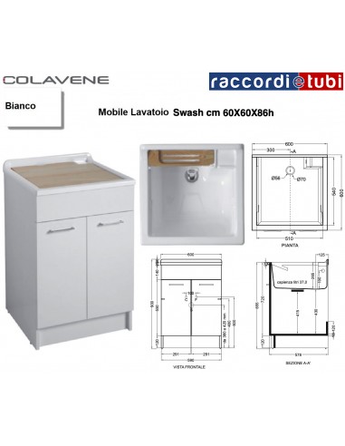 MOBILE LAVATOIO COLAVENE BIANCO 60X60X86H WASH...