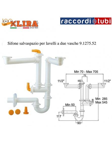 SIFONE SPAZIO NEW 2/35 D.11/2''x40 IN PP DUE VASCHE