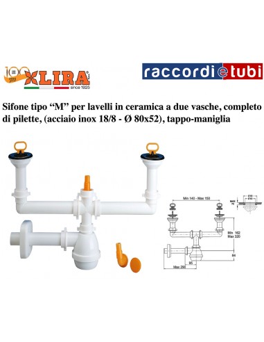 SIFONE LIRA PER DUE VASCHE ART.1411.040 CON...