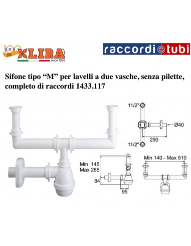 SIFONE LIRA PER DUE VASCHE ART.1433.117 SENZA...
