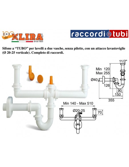 SIFONE LIRA PER DUE VASCHE ART.4233.193 SENZA PILETTE 1.1/2X40