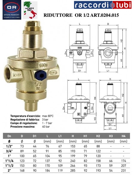 RIDUTTORE PRESSIONEOR 1/2  A MEMBRANA PN40 MODELLO 0204