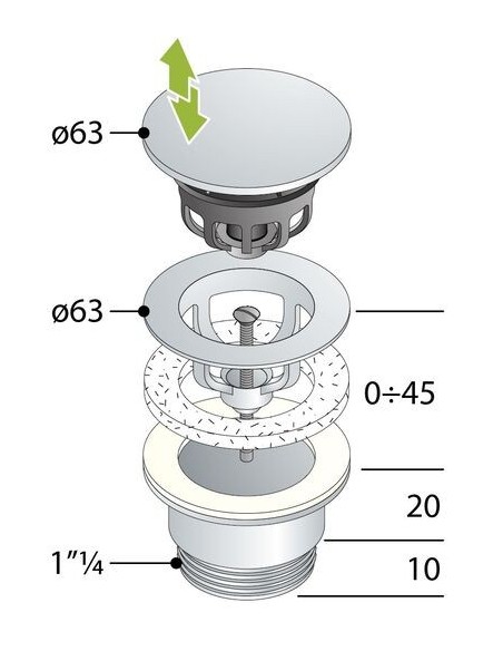 AUTOMATISCHER VERCHROMTER ABLAUFSIEB WASCHBEcken-BIDET 11/4''x63mm