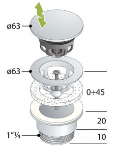 PILETTA  AUTOMATICA NERO OPACO LAVABO-BIDET 11/4''x63mm 2