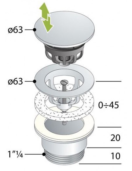PILETTA  AUTOMATICA  SIMIL ACCIAIO LAVABO-BIDET 11/4''x63mm