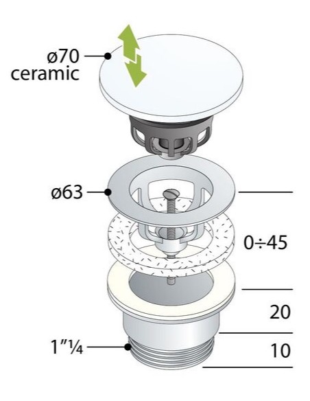 WEIßE AUTOMATISCHE ABLAUFBORSE FÜR WASCHBECKEN-BIDET 11/4''X70mm
