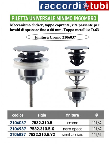PILETTA  AUTOMATICA  CROMATA LAVABO-BIDET 11/4''x63mm