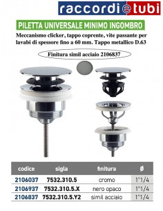 PILETTA  AUTOMATICA  SIMIL ACCIAIO LAVABO-BIDET 11/4''x63mm