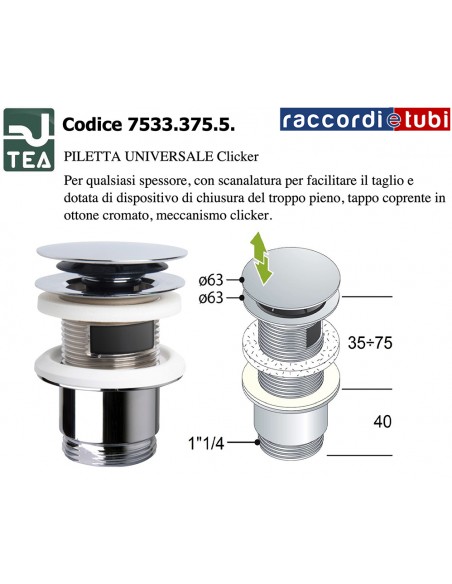 PILETTA AUTOMATICA UNIVERSALE CROMATA 11/4''X63