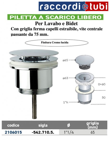 UNIVERSELLE ABLAUFSIEB BIDET-WASCHBECKEN FREIER ABFLUSS 1 1/4''x60mm