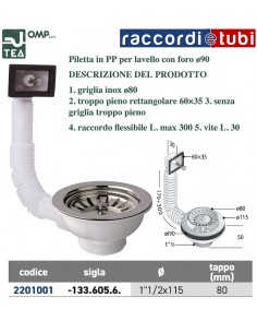 PILETTA IN PP LAVELLI INOX  FORO DIAMETRO 90 CON...