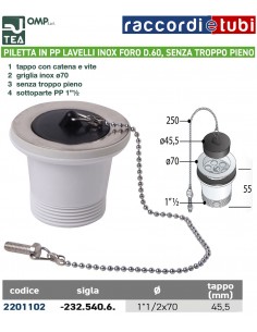 PILETTA IN PP PER LAVELLI INOX 11/2''x70 SENZA...