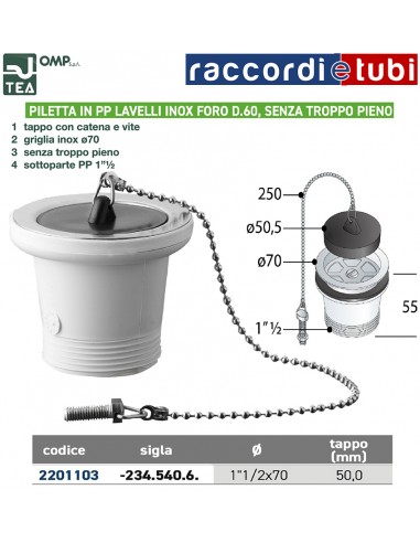 PILETTA IN PP PER LAVELLI INOX 11/2''x70 SENZA...