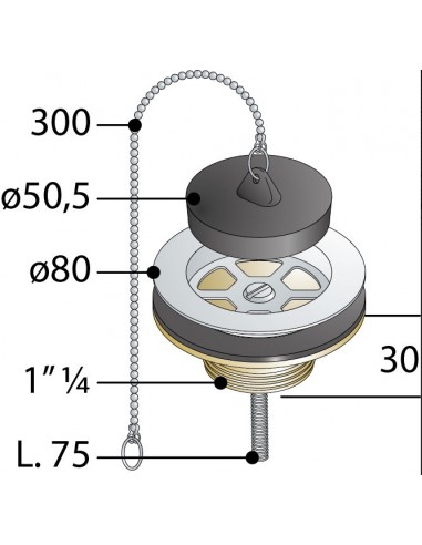 PILETTA OTTONE/INOX PER LAVELLO 1.1/4X80...