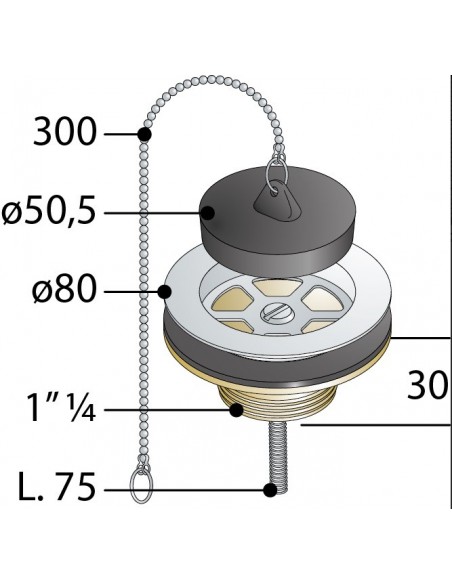 PILETTA OTTONE/INOX PER LAVELLO 1.1/4X80 ART.34.625.5