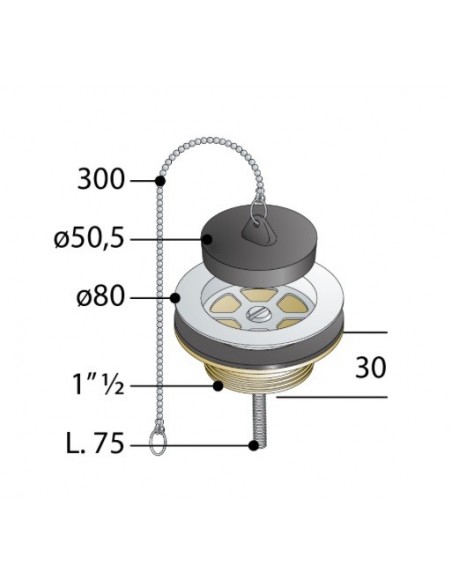 PILETTA OTTONE/INOX PER LAVELLO 1.1/2X80 ART.34.625.6