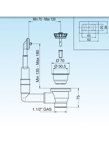 LIRA ABFLUSS SIEB FÜR SPÜLE 1 1/2 MIT ÜBERLAUF ART.1754.002