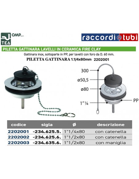 PILETTA ''GATTINARA'' PER LAVELLI 1.1/4X80 CON CATENELLA