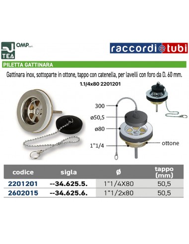 PILETTA OTTONE/INOX PER LAVELLO 1.1/4X80...