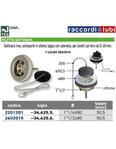 PILETTA OTTONE/INOX PER LAVELLO 1.1/2X80...