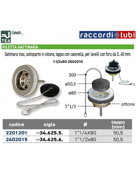 PILETTA OTTONE/INOX PER LAVELLO 1.1/2X80 ART.34.625.6