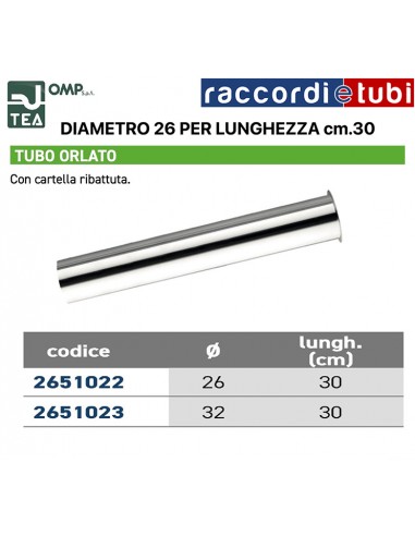 TUBO ORLATO mm.26X300 IN OTTONE CROMATO