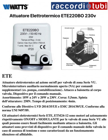 ELEKTROTHERMISCHER STELLANTRIEB WATTS ETE220BO...