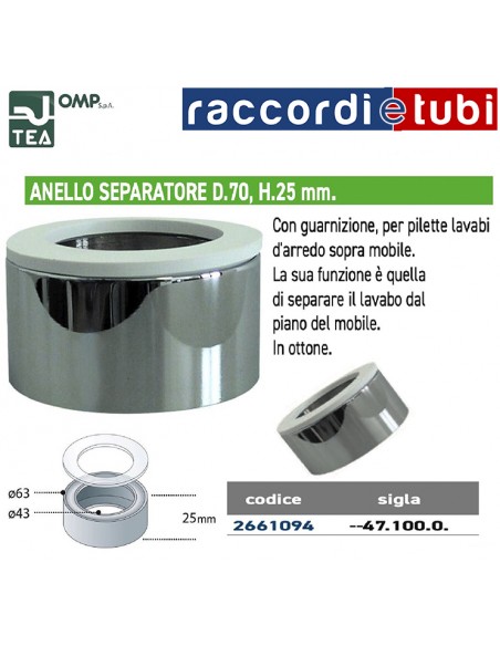 ANELLO SEPARATORE IN OTTONE CROMATO h.25mm CON GUARNIZIONE