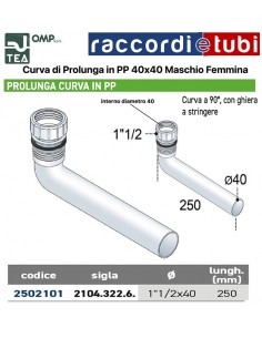 CURVA DI PROLUNGA PP DIAMETRO 40X40 MF CM.25 
