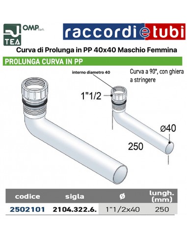 CURVA DI PROLUNGA PP DIAMETRO 40X40 MF CM.25 