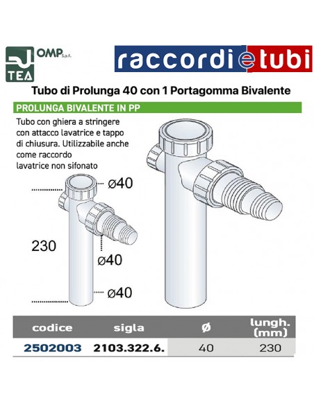 PROLUNGA BIVALENTE 40 MF IN PP CON ATTACCO LAVATRICE/LAVASTOVIGLIE
