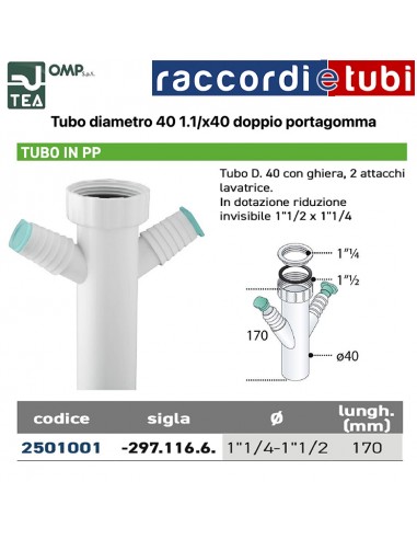 TUBO IN PP 11/2''x40 CON 2 PORTAGOMMA E GHIERA...