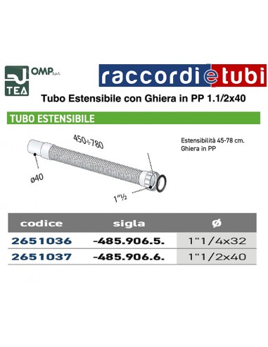 DEHNBARER SCHLAUCH DURCHMESSER 1.1/2x40 LÄNGE...