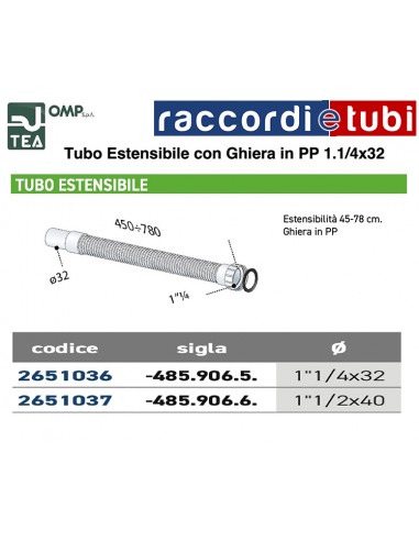 DEHNBARES ROHR DURCHMESSER 1.1/4x32 LÄNGE 45*78 CM