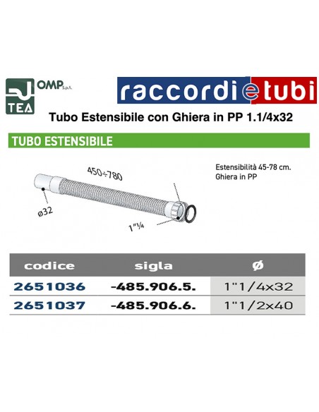 TUBO ESTENSIBILE DIAMETRO 1.1/4x32 LUNGHEZZA 45*78 CM