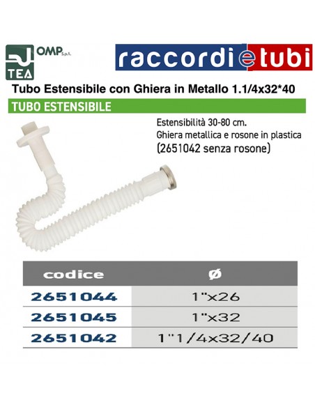 TUBO ESTENSIBILE DIAMETRO 1.1/4"X32*40 LUNGHEZZA  30-80cm